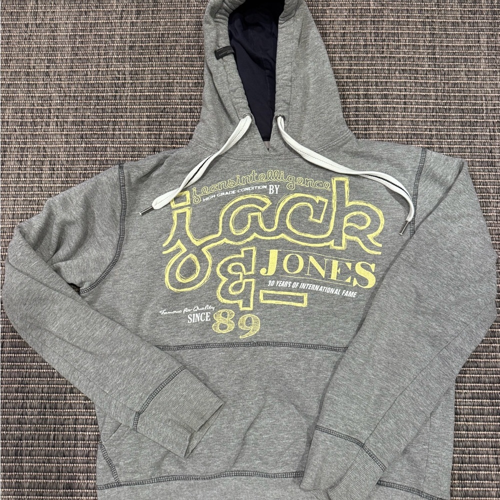 Jack & Jones Gray Hoodie with Yellow Accents